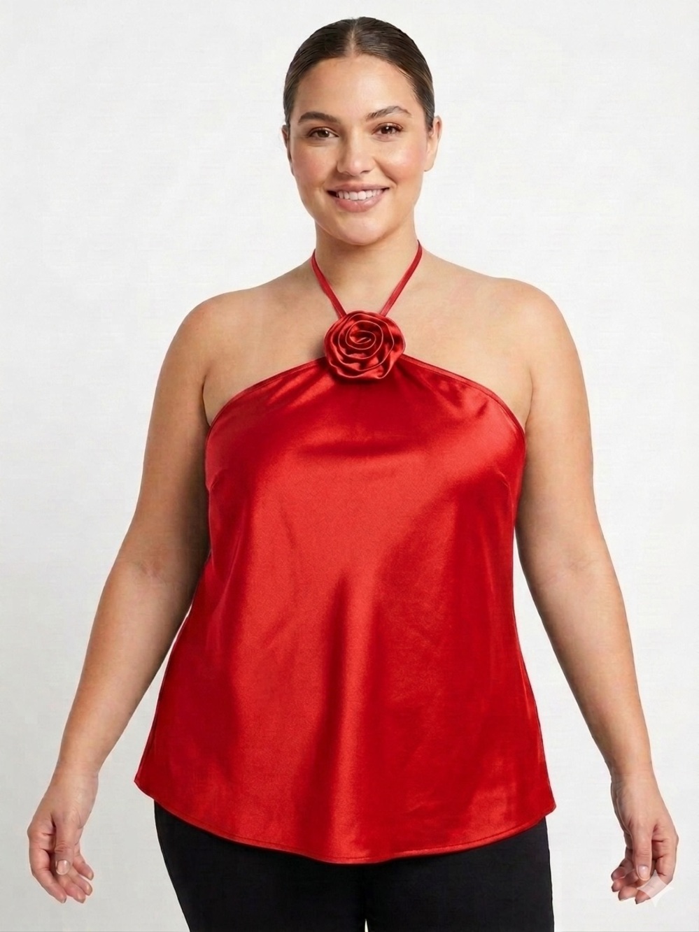 a new day Bright Red Satin Halter Tank with Removable Rosette